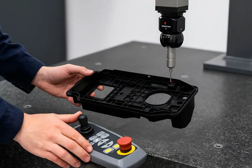 Collaudo dimensionale di un componente plastico con macchina di misura 3D a contatto