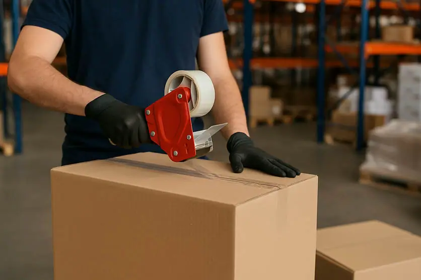 Imballaggio professionale di prodotto plastico per spedizione in magazzino logistico